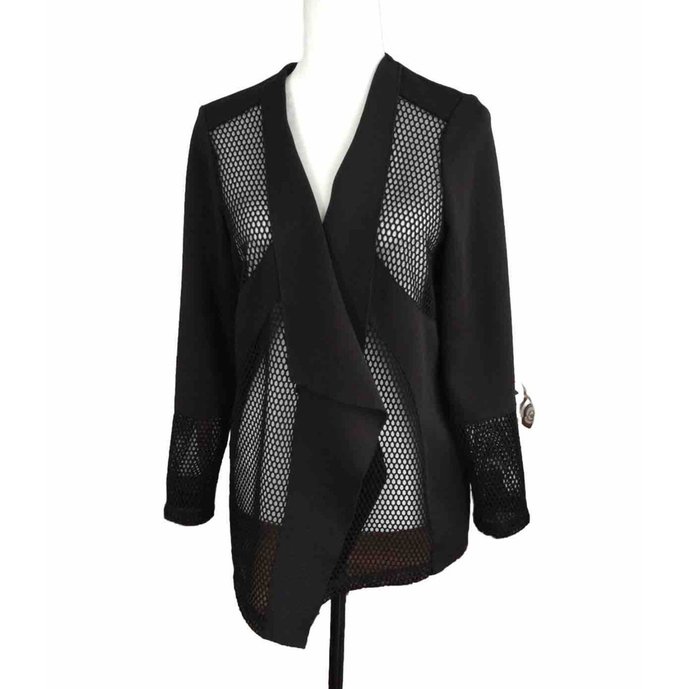 Picadilly Women's Mesh Draped Open Front Black Jacket/ Blazer Made in Canada EUC